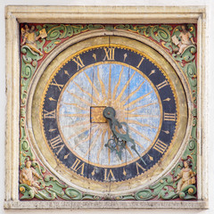 Fototapeta na wymiar Ancient Clock of the Church of the Holy Ghost in Tallinn (Estonia), made by Christian Ackermann
