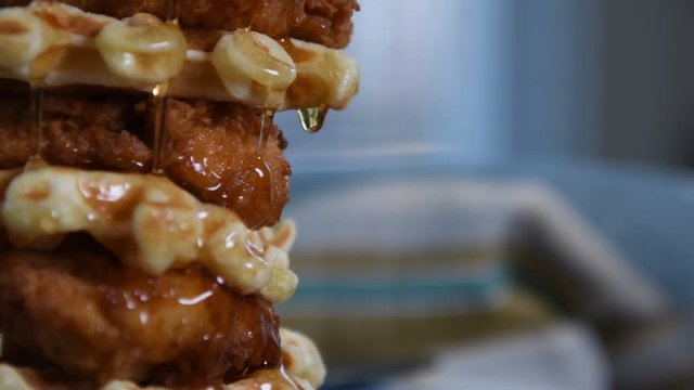 Single Drop of Syrup Falls from Chicken and Waffles