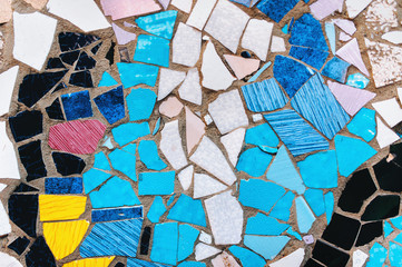 Abstract architectural pattern. Catalonia. Arbitrary ornament of ceramic tiles. Fragment of ceramic mosaic in Barcelona.