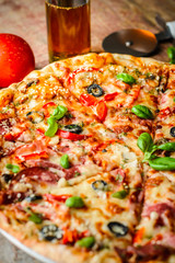 Appetizing Italian pizza on a wooden table