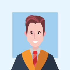 happy graduated man icon over blue background, colorful design. vector illustration