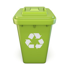 Green plastic recycle bin closed front view 3D