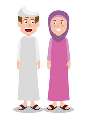 ramadan kareem card with islamic couple characters vector illustration design