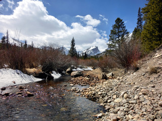 Rocky Mountain National Park snowy peaks with stream