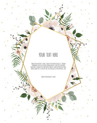 card with leaves and geometrical frame. Floral poster.