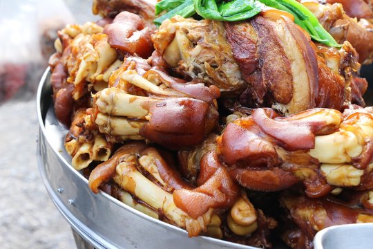 Stewed pork leg delicious in street food
