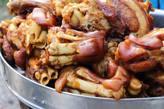 Stewed pork leg delicious in street food