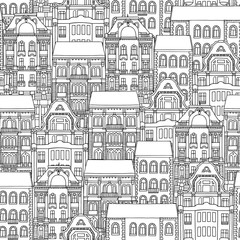 Hand drawn seamless pattern of Hungarian style houses