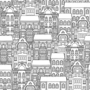 Hand drawn seamless pattern of Hungarian style houses