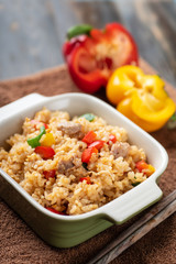 Fried rice with vegetables and pork, Thai cuisine