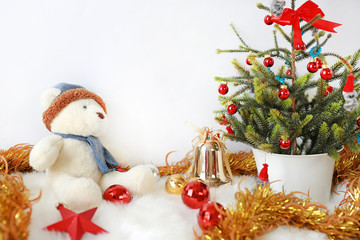 Christmas tree with decoration for background. Winter season.

