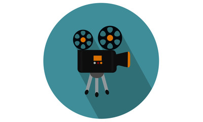Recording / cinema / movie camera with reel and stand vector illustration
