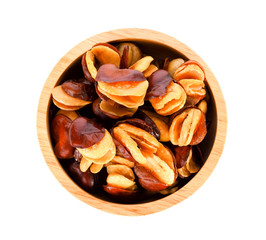  Vicia faba in wood bowl on white background