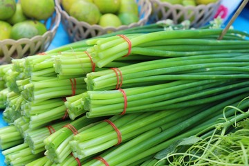 Onion flower stem for cooking in market