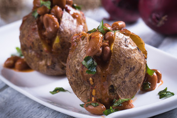 Refried beand with jacket potato