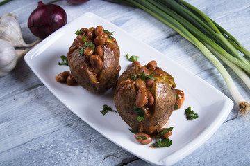 Refried beand with jacket potato