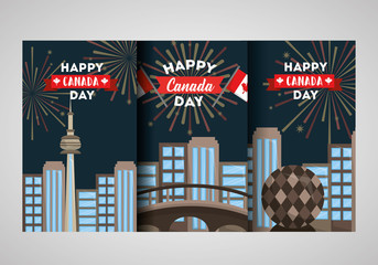 happy canada day banner cities emblem national vector illustration