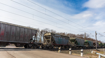 Fototapeta na wymiar Freight train, railway wagons, transportation and railroad, industrial shipping logistic