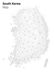 Korea map illustration in blockchain technology network style isolated on white background. Block chain polygon peer to peer network connected lines technique. Cryptocurrency fintech business concept