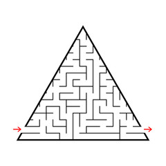 Triangular labyrinth with an input and an exit. Simple flat vector illustration isolated on white background.