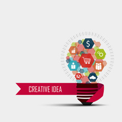 Creative light bulb with colorful application icons