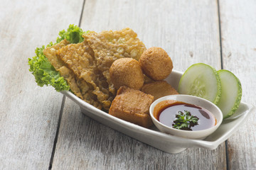 various fried items fucuk , fishballs and fish cakes