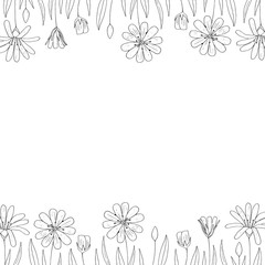 Vector outline floral border. Floral frame.