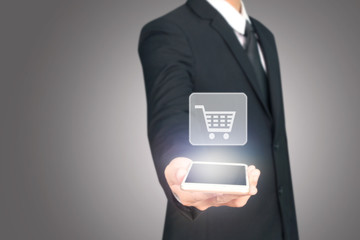 hand holding smartphone device and touching screen