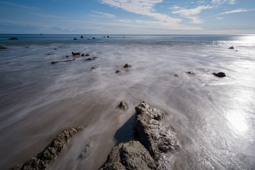 long exposure beach rock