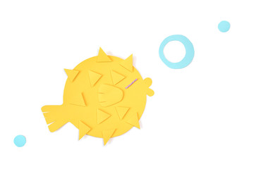 Puffer fish paper cut on white background - isolated