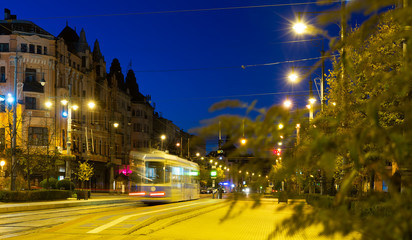 Fototapeta na wymiar Twilight image with Debrecen streets