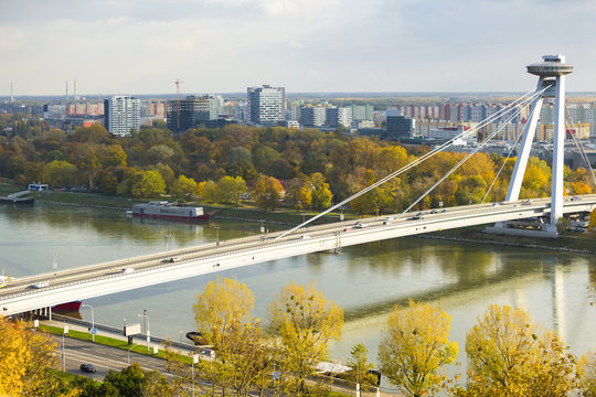 Aerial view of Bratislava with Bridge SNP