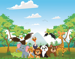 Fototapeta premium illustration of happy animal in the jungle