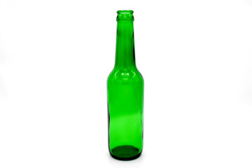 green glass bottle isolated on a white background