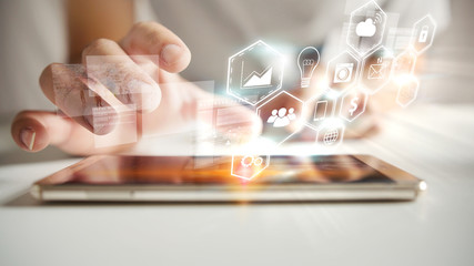 Social icons interface on smartphone, Social media concept