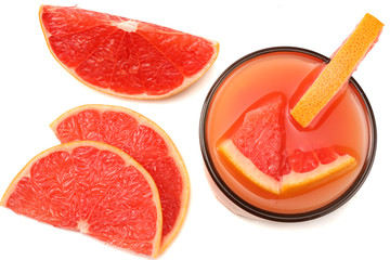 healthy food. grapefruit juice with sliced grapefruit isolated on white background top view