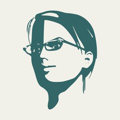 Face half turn view. Elegant silhouette of a woman spectacles