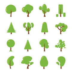 Ecology illustrations set. Flat pictures of green tree