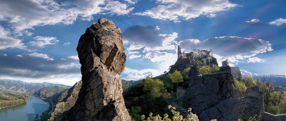 Dürnstein castle during spring time in Wachau, Austria
