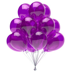 Balloon purple birthday party decoration glossy helium balloons bunch violet translucent. Happy holiday anniversary celebrate invitation greeting card background. 3d illustration