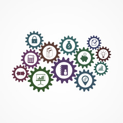 Vector collection of flat business icons, gears.