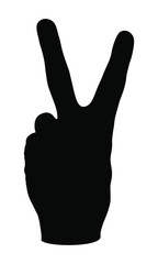 Victory hand sign. Black symbol isolated on white background. Vector illustration