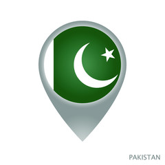 Map pointer with flag of Pakistan. Gray abstract map icon. Vector Illustration.