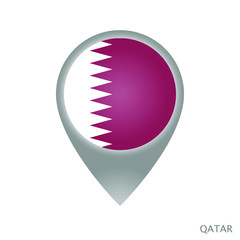 Map pointer with flag of Qatar. Gray abstract map icon. Vector Illustration.