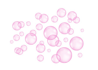  Fizzing air or water pink  bubbles on white  background.