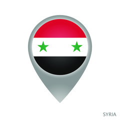 Map pointer with flag of Syria. Gray abstract map icon. Vector Illustration.