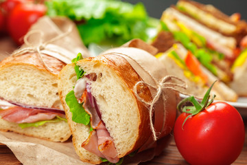 sandwich on a wooden table