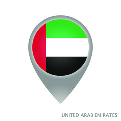 Map pointer with flag of United Arab Emirates. Gray abstract map icon. Vector Illustration.