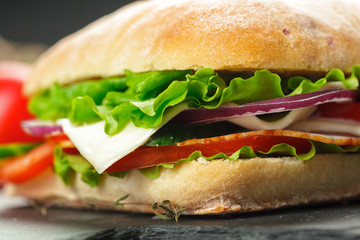 sandwich on a wooden table