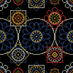 Background for handmade cross stitch decoupage vector illustration. Seamless pattern.